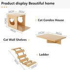 Cat Wall Shelves and Furniture Set with Condos, Perches, Bridge Ladders, Sisal Scratching Posts - Steps and Houses for Cats (B)