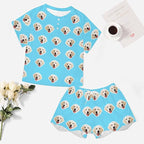 Custom Short Pajamas Set with Face Photo Women‘s Sleepwear Tee Personalized PJ Short Loungewear Set fot Her
