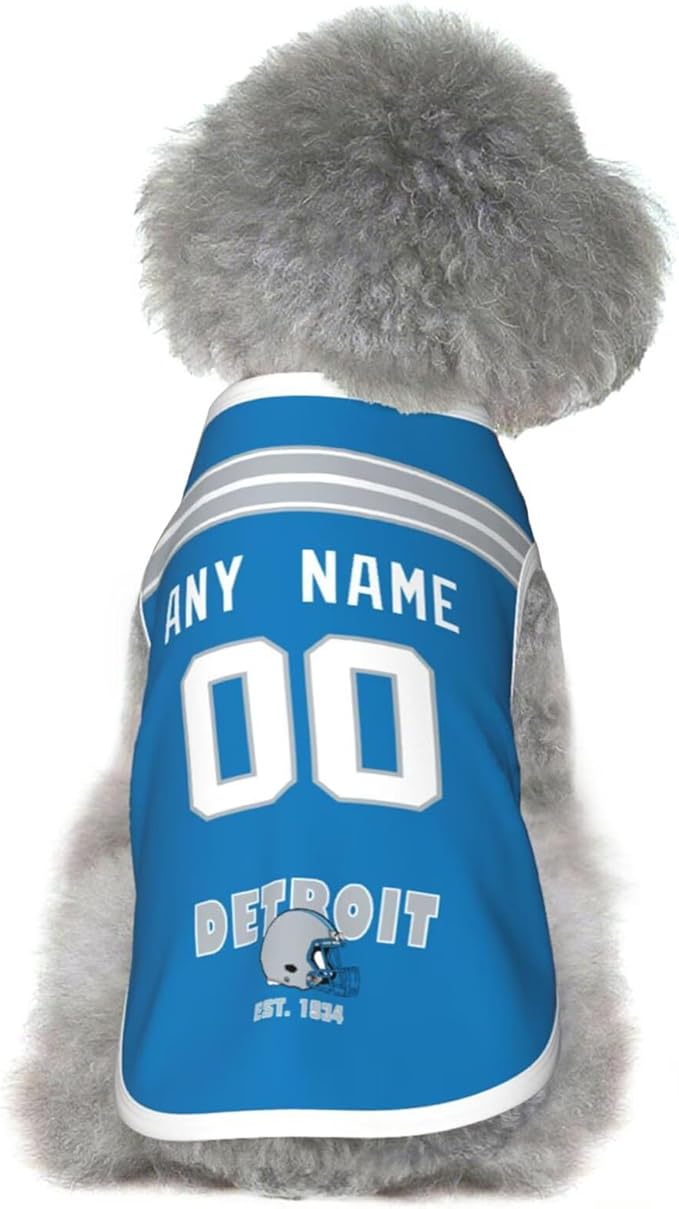 Detroit Dog Clothes Jersey Pet Jersey Customized Any Name & Number S-5XL for Small Middle and Big Dogs