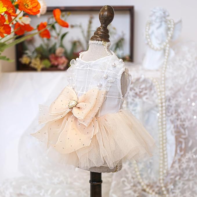 Fashion Sweet Puppy Dog Blingbling Princess Skirt Pet Dog Lace Cake Camisole Tutu Dress E-Champagne L