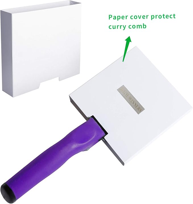 Reversible Stainless Steel Curry Comb with Soft Touch Grip (Purple)