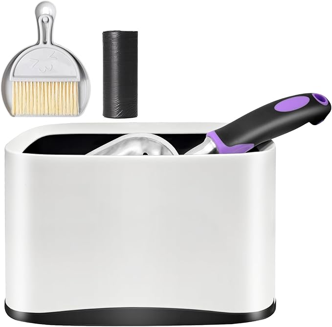 Cat Litter Scooper with Holder,Metal Cat Litter Scoop, Kitty Poop Scooper Stand for Litter Box, Cat Caddy for Litter Scoop, Fast Sifting Kitty Poop Scooper Caddy Poop Scooper Stand