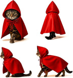 Red Cat Cloak with Hood for Indoor Cats, Funny Superhero Cosplay Halloween Costume for Pets, Cute Cape for Party Photos and Dress-Up – Big/Middle Size