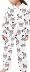 Artsadd Girls Pajamas Set Custom Face Pet Photo Long Sleeve Sleepwear Personalized Printed V-Neck Button-up Pants Nightwear
