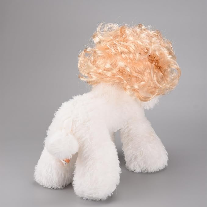 Funny Cosplay Wig for Dog, Headwear Apparel, Pet Costumes, Cat Dress up for Halloween, Christmas, Parties, Festivals (Curly Blonde Hair)
