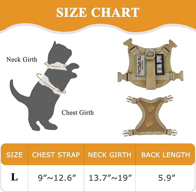 Tactical Cat Harness for Walking Escape Proof, Soft Mesh Adjustable Pet Vest Harness for Large Cat, Small Dog and Khaki…