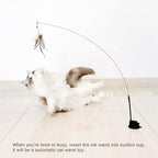 TTcat Cat Wand Toys with Suction Cup, Interactive Bird Simulation Cat Toy Set,Cat Teaser Cat Toys,Flexible Steel Wire and 3Pcs Replacement Feather Refills with Bells.