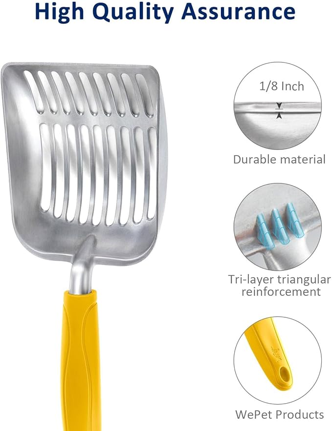 WePet Cat Litter Scoop, Aluminum Alloy Sifter, Kitty Metal Scooper, Deep Shovel, Long Handle, Poop Sifting, Kitten Pooper Lifter, Durable, Heavy Duty, for Litter Box