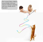 Cat Wand Toys Interactive Kitten Toys for Indoor Cats Colorful Teaser Wand String for Exercise Kitten Stick Kitty Rope Toy Rainbow Ribbon Cat Charmer -2Pcs