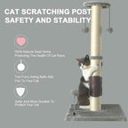 PEEKAB 32" Tall Cat Scratching Post Sisal Scratch Posts with Hanging Ball and Self-Massage Brush Vertical Scratcher for Indoor Cats and Kittens Light-Gray 32inches