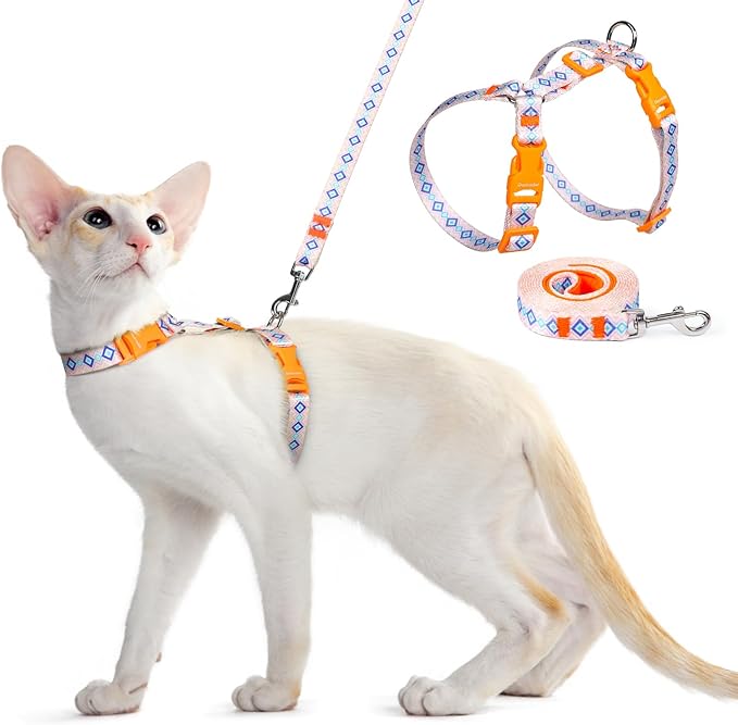 Dooradar Cat Harness and Leash, Escape Proof Adjustable Kitten Vest, Lightweight Soft Pet Straps, Easy Wearing for Small Medium Kitty Safe Walking Travel Control, White, S
