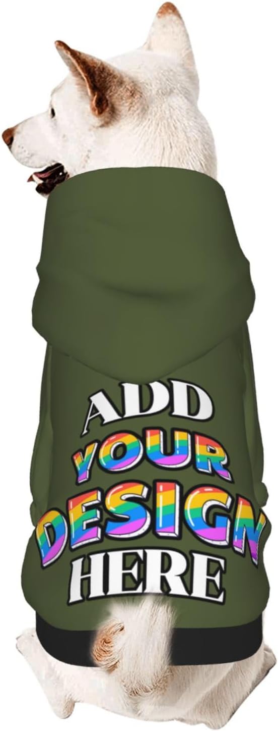 Personalized Dog Hooded Sweatshirt, Custom Pet Pullover Hoodie Design Your Own Text Image for Small Dogs Puppy Cat Kitten Clothes Dog Shirt Customizable, Customized Gifts, Army Green, S,