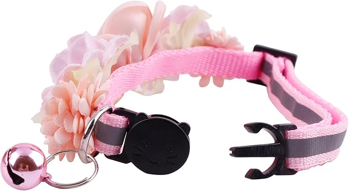 2 Pack Cat Collar Pink Floral with Bell and Removable Flower Bowtie Breakaway Adjustable Cat Collar for Girl Kitten Puppy Small Cats Dogs Daily Decoration (XQ10-8)