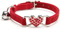 CHUKCHI Pink Soft Velvet Safe Cat Adjustable Collar with Crystal Heart Charm and Bells 8-11 Inches (Red)