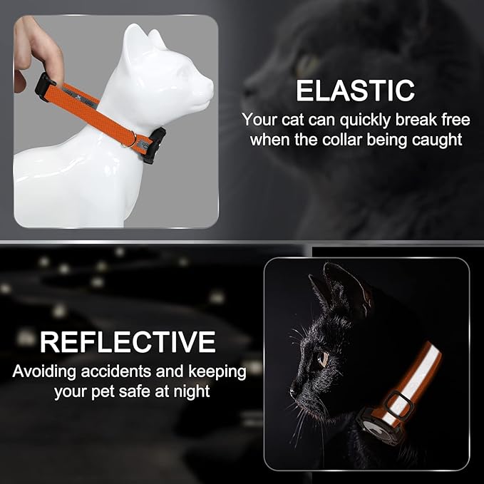 Reflective AirTag Cat Collar, Integrated Cat Tracker Collar with Air Tag Holder and Bell, Safety Elastic Band Cat GPS Collars for Girl Boy Cats, Kittens and Puppies (Orange,XS)