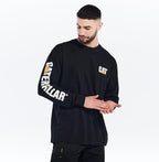 Caterpillar Trademark Banner Long Sleeve Tee Shirts for Men with Center Back Neck Wire Management Loop and Cat Workwear Logo