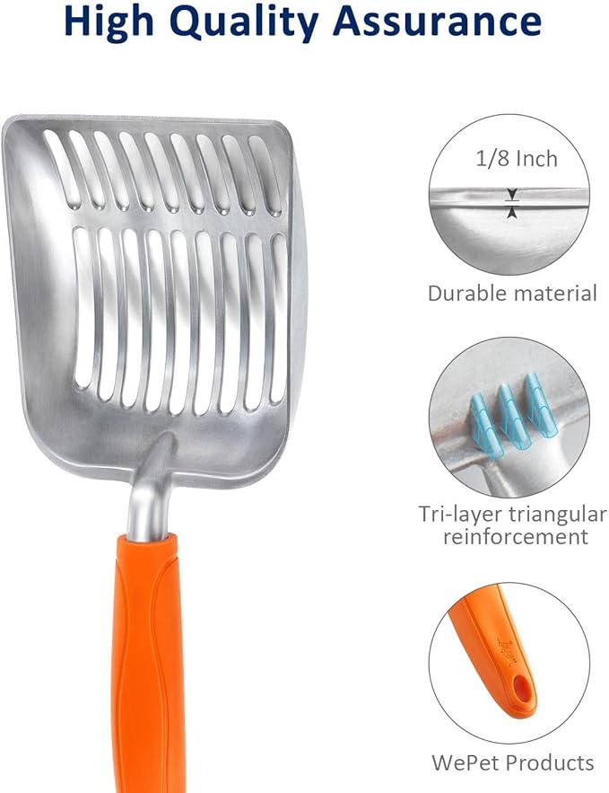 WePet Cat Litter Scoop, Aluminum Alloy Sifter, Kitty Metal Scooper, Deep Shovel, Long Handle, Poop Sifting, Kitten Pooper Lifter, Durable, Heavy Duty, for Litter Box