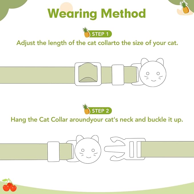 BINGPET Breakaway Cat Collar with Bell, 3 Pack Cat Collars for Girl Cats, Cute Kitty Collars Accessories with Pineapple & Cherry & Strawberry