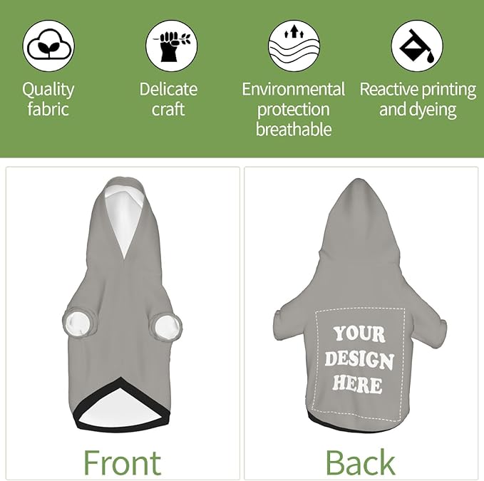 Personalized Chihuahua Dog Hoodie, Custom Pet Warm Sweatshirt Costume with Name Number Photo, Customize ID Clothes for Pupppy Kitten Dogs Cats, Grey, L