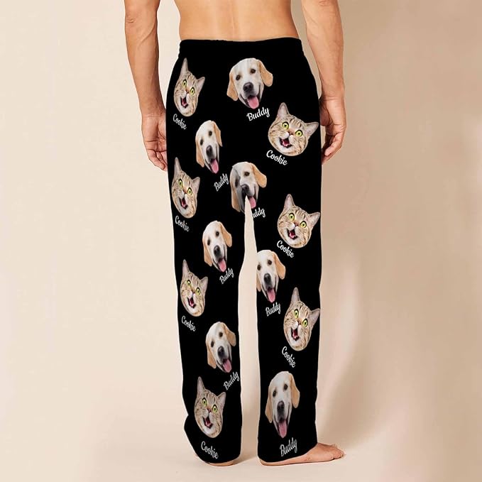MyPupSocks Custom Pajama Pants for Pet Lover, Personalized Photo Face Printed Pajama Bottoms Sleepwear with Pockets