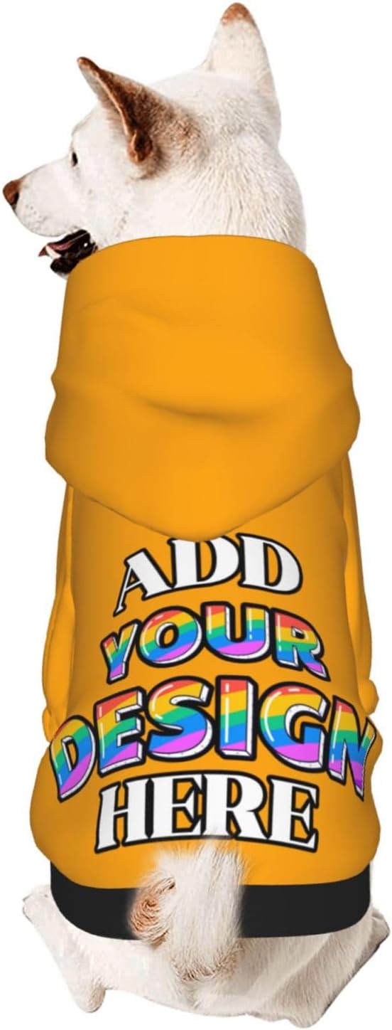 Personalized Dog Hooded Sweatshirt, Custom Pet Pullover Hoodie Design Your Own Text Image for Small Dogs Puppy Cat Kitten Clothes Dog Shirt Customizable, Customized Gifts, Orange, S,
