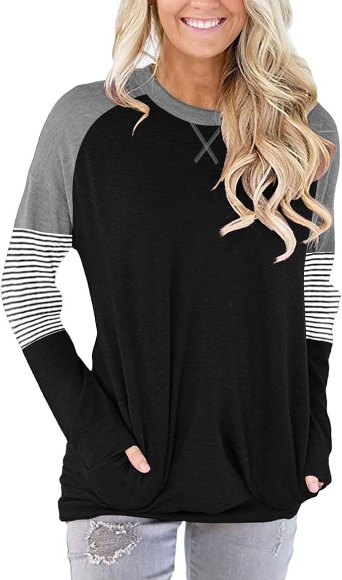 Akihoo Womens Casual Long Sleeve Tunic Tops Crew Neck Shirt Blouses