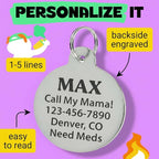 Bad Tags Personalized Dog and Cat ID Tags in 25+ Designs and 2 Sizes - 5 Lines of Custom Engraved Text - Funny Cute Personalized Pet Tags (Invader of Personal Space - Blue, Small (1 inch))