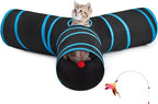 Tempcore Pet Tunnel Tube Cat Toys 3 Way Collapsible, Cat Tunnels for Indoor Cats，Kitty Tunnel Bored Cat Pet Toys Peek Hole Toy Ball, Puppy, Kitty, Kitten, Rabbit Blue Large Size