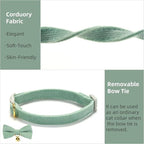 Soft Corduroy Cat Collar, Plaid Pattern, with Bell and Bowtie, Quick Release,Safety Breakaway Clasp, Adjustable for Kitten and Cats.(White+Green)