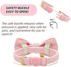 Soft Corduroy Cat Collar with Bell and Bowtie, Safety Breakaway Clasp, Adjustable for Kitten and Cats Pink Color.