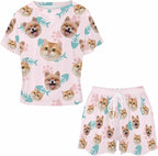 Custom Short Pajamas Set with Face Photo Women‘s Sleepwear Tee Personalized PJ Short Loungewear Set fot Her