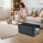 Large Cat Litter Box with High Sides,Cat Boxes for Indoor Cats,Cat Litter Pan for Kitty,Litter Box with Low Entry,Easy to Clean,Anti-Splashing (Brighter White)
