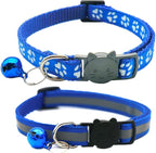 2 Pack Cat Collars Quick Release Reflective Kitten Collar with Bell & Safety Release (Dark Blue)