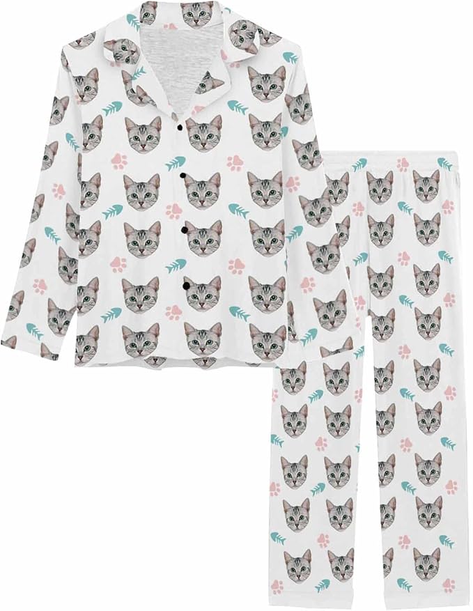 MyPupSocks Custom Face Pajamas for Women Set, Personalized Photo Long Sleepwear XS-XXL