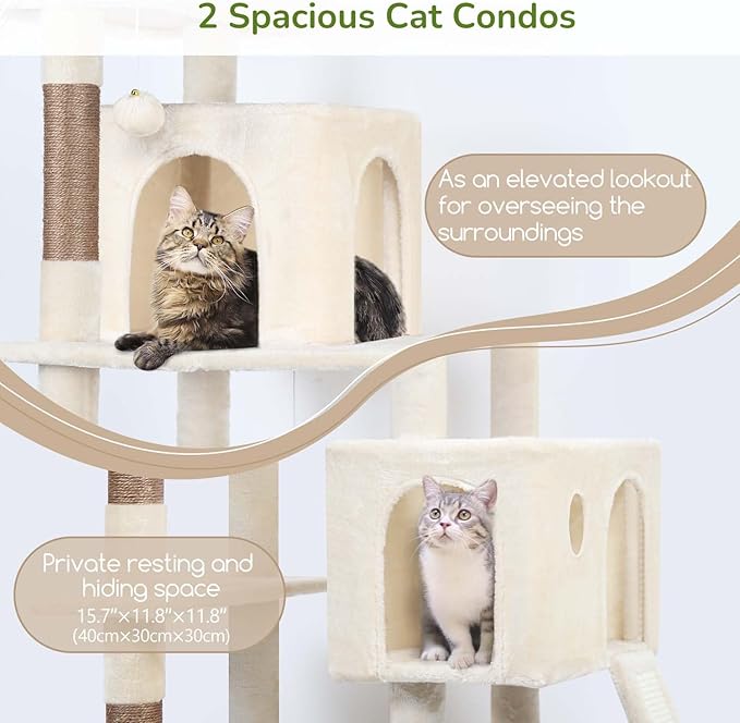 Globlazer Heavy Duty Cat Tree Tower, 70inch Sturdy Cat Tree for Indoor Cats Sturdy Large Cat Tower with Scratching Post and Scratching Board, Hammock, Cat Condo for Adult Cats Kittens, F70 Pro, Beige