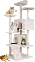BestPet | 54" Cat Tree Tower | Beige | Sturdy, Easy to Assemble, Multi-Level Activity Center with Sisal Scratching Posts, Condos, Perches, Hanging Cat Toys, Observation Decks & Ladder