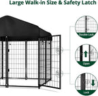 Dog Kennel Outdoor with Roof, 4'x4.2'x4.5' Welded Wire Dog Enclosures for Outside, Heavy Duty Dog Crate with UV-Resistant Waterproof Cover