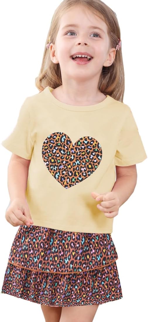 Akyzic Little Girl Skirt Outfit Two Piece Spring Summer Outfit Butterfly Dress Cat Print Skirt Toddler Girl Outfit Set
