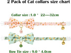 2 Pack Cat Collars, Removable Bowtie, Floral Pattern, Safety Breakaway Clasp, Adjustable for Cats.(Adult Cat,Mint Green and Lt Pink with Floral)