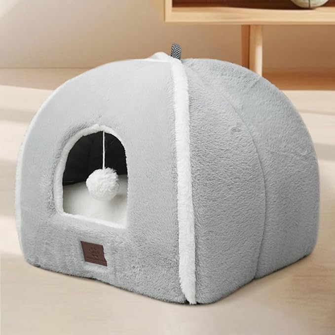 Cat Bed for Indoor Cats - Cat House Cats Tent with Removable Washable Cushioned Pillow, Soft and Self Kitten beds,Pet Bed, Grey,15inches