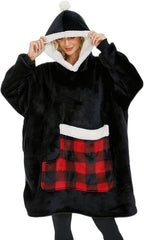 Wearable Blanket Hoodie with Giant Pocket, Soft Warm Sherpa Fleece Oversized Blanket Sweatshirt Gifts for Women Men