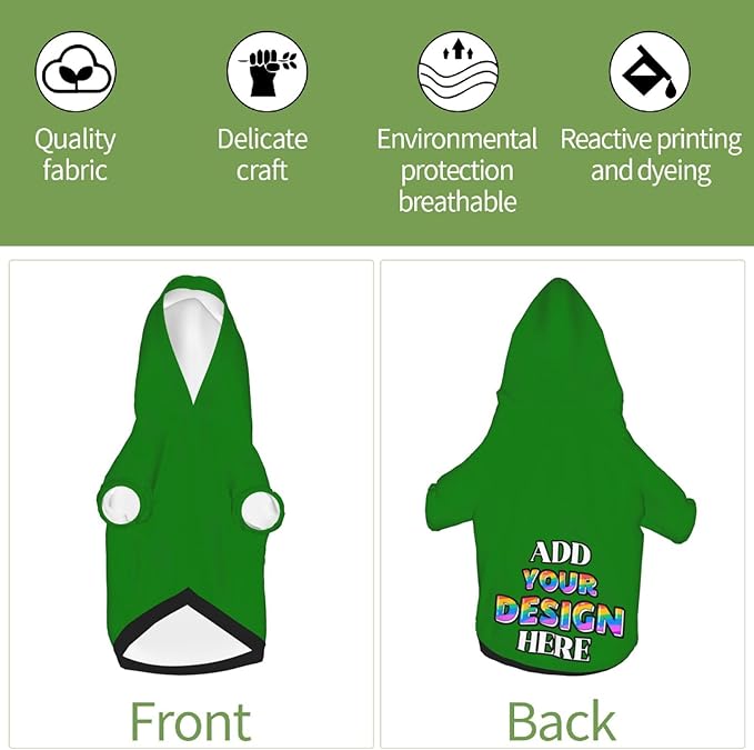 Custom Dog Hoodie Personalized Dog Sweatshirt, Dog Clothes for Small Dogs Customizable, Green, XXL, Ropa para Perros Pequeños Customized Pets Puppy Clothes, Personalized Gifts