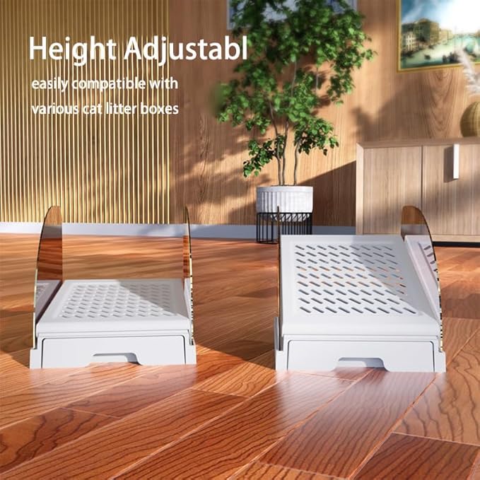 Plastic Inclined Steps Assist in Using Various Sizes of cat Litter Boxes. Plastic Large cat Litter Boxes Inclined Steps are Non Stick，Height Adjustable，Easy to Clean(White, Small)