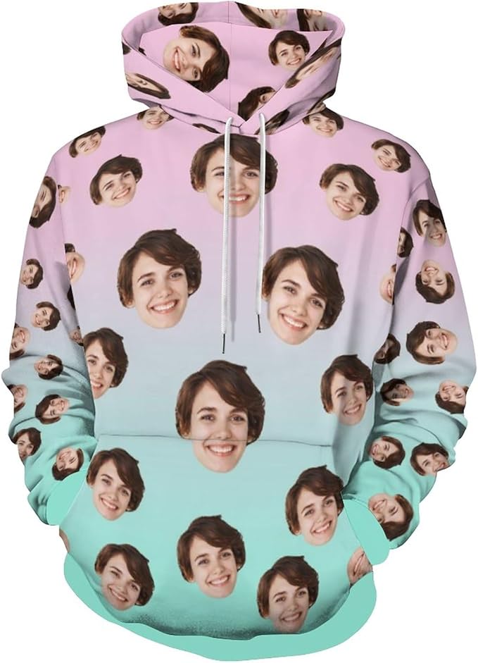 Artsadd Custom Face Unisex athletic Pockets Sweatshirt Loose Hoodie Custom Christmas Long Sleeve Sweatshirt Hooded Pullover