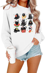 FRYAID Cat Sweatshirt Women Funny Black Cat Graphic Sweater Casual Cat Crewneck Holiday Long Sleeve Hoodie Pullover Top