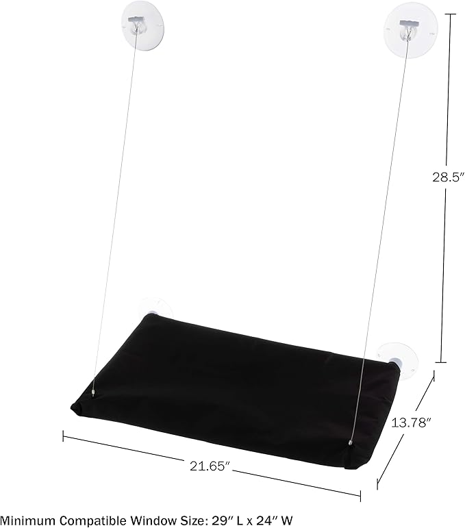 Cat Window Perch - Cat Window Hammock with Strong Suction Cups and Removable Machine Washable Oxford Cloth Cat Bed for Large Cats by PETMAKER (Black)