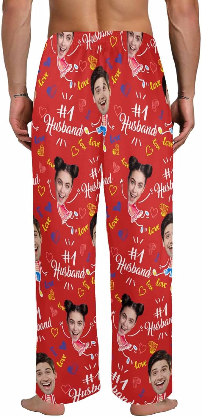 Artsadd Personalized Christmas Pajama Pants Socks for Men Custom Photo Pajama Bottoms for Men S-XXL