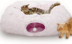 XxingSheep Extra Large Cat Tunnel Bed for Indoor Cats Peekaboo Cat Cave Donut with Center Mat,Pinkish White