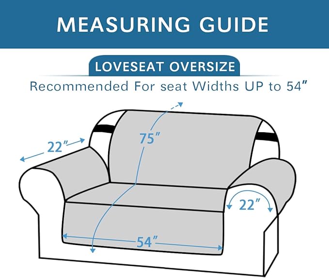 H.VERSAILTEX Loveseat Slipcover Reversible Loveseat Cover Seat Width Up to 54" Water Resistant Couch Cover with Elastic Strap Quilted Furniture Protector for Pets(Oversized Loveseat, Grey/Beige)