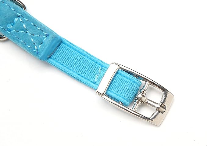 CHUKCHI Pink Soft Velvet Safe Cat Adjustable Collar with Crystal Heart Charm and Bells 8-11 Inches (Blue)